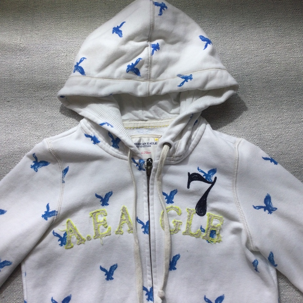 American Eagle white/blue full zip hoodie size SM